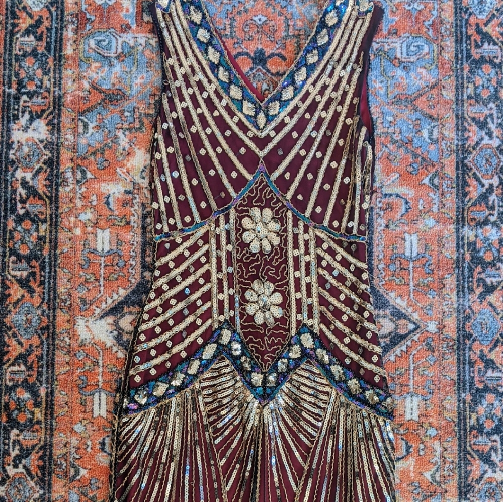 Beaded Sequin Flapper Dress with Fringe Bottom